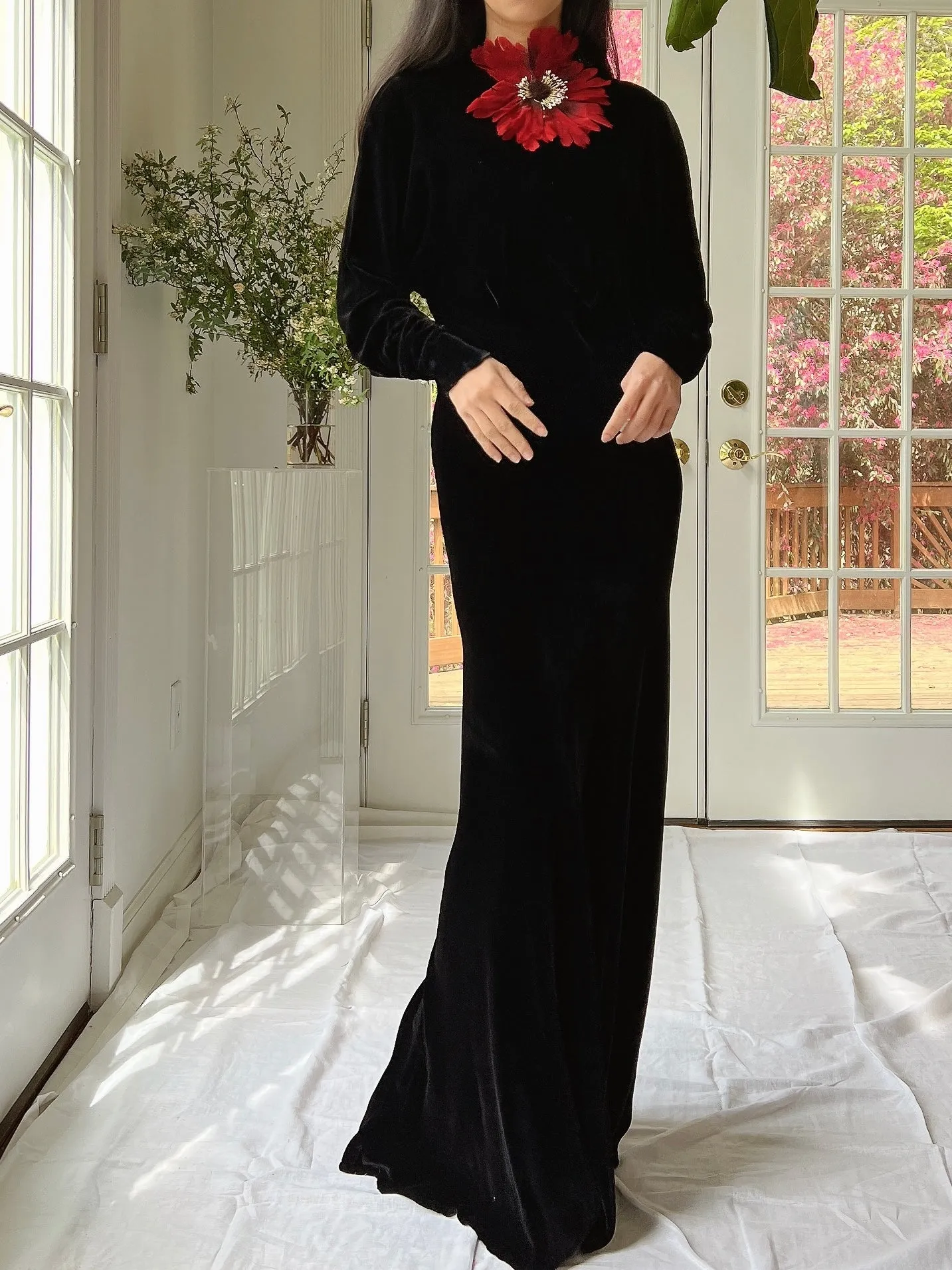 1930s Silk Velvet Dolman Sleeve Gown - XS/S