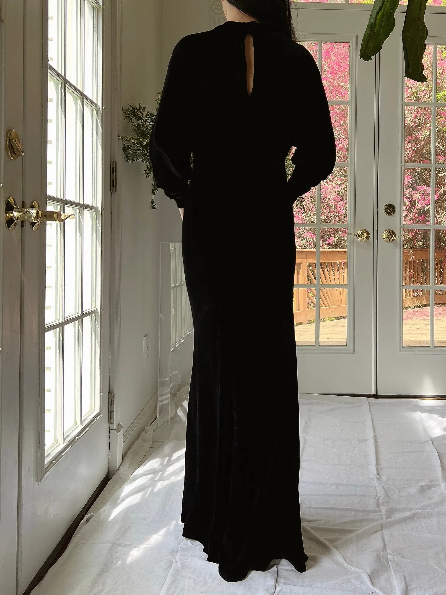 1930s Silk Velvet Dolman Sleeve Gown - XS/S