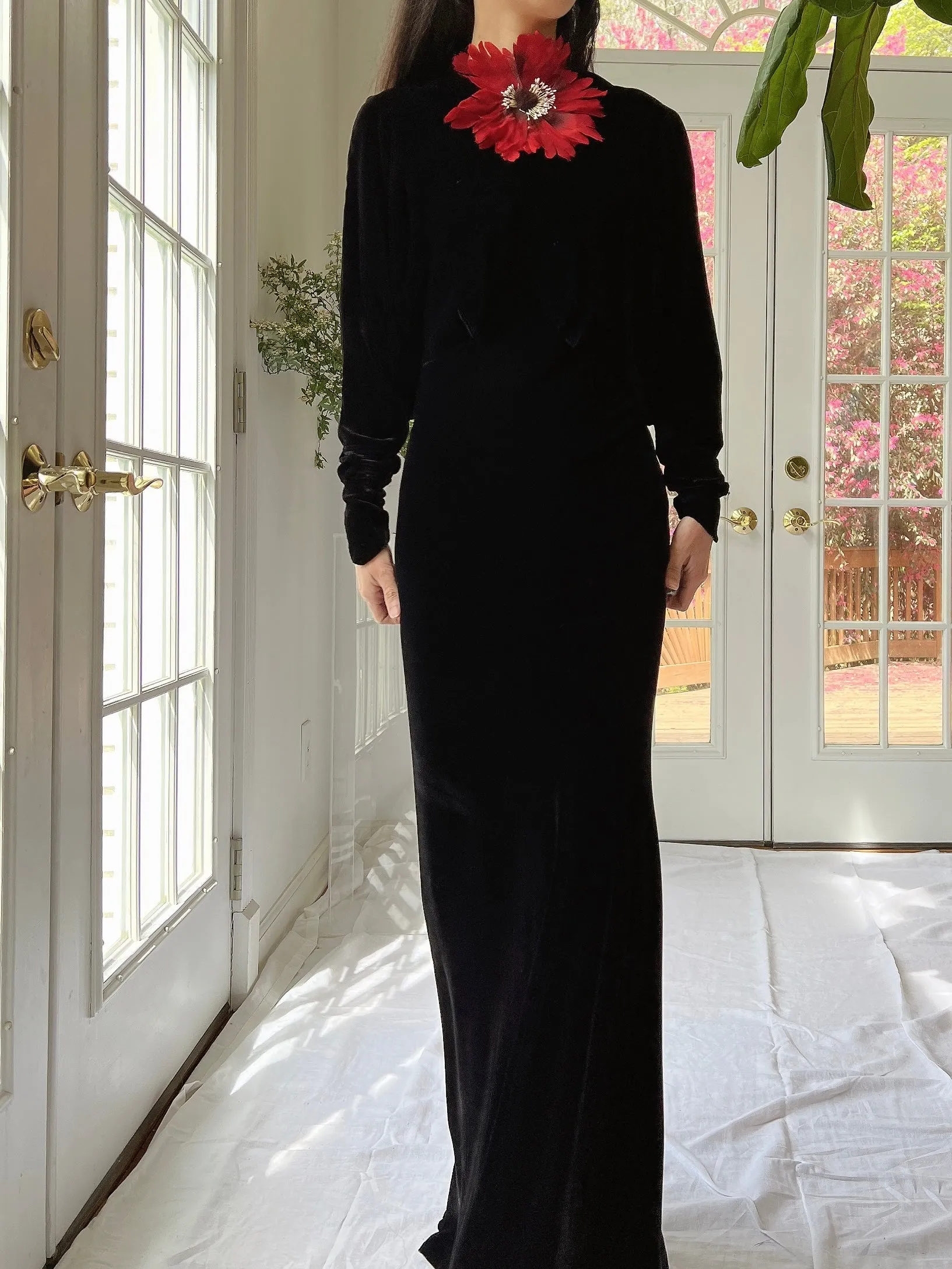 1930s Silk Velvet Dolman Sleeve Gown - XS/S