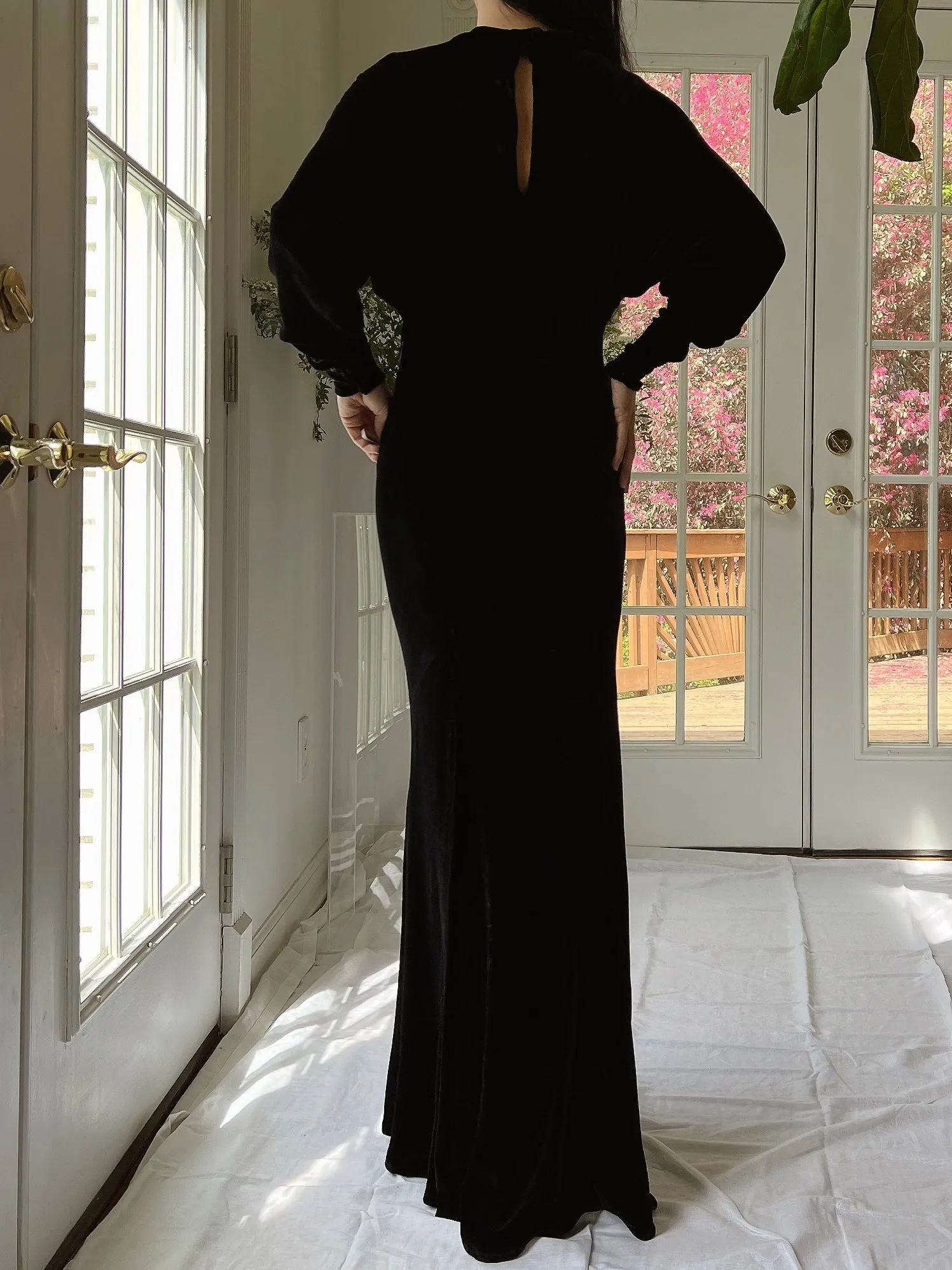1930s Silk Velvet Dolman Sleeve Gown - XS/S