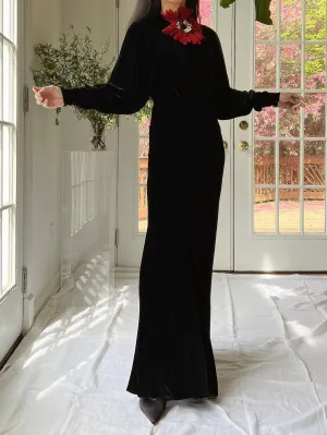 1930s Silk Velvet Dolman Sleeve Gown - XS/S