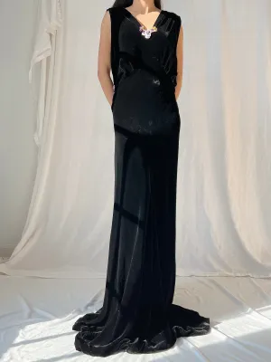 1930s Sill Velvet Gown with Pansies - M