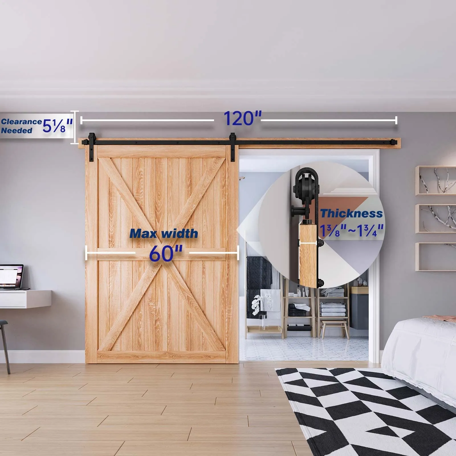 3m Heavy Duty Sliding Barn Single Door Hardware Kit Damper Track Rail Roller System