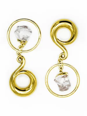 Clear Quartz Hoop Gold Curled Hook Hangers