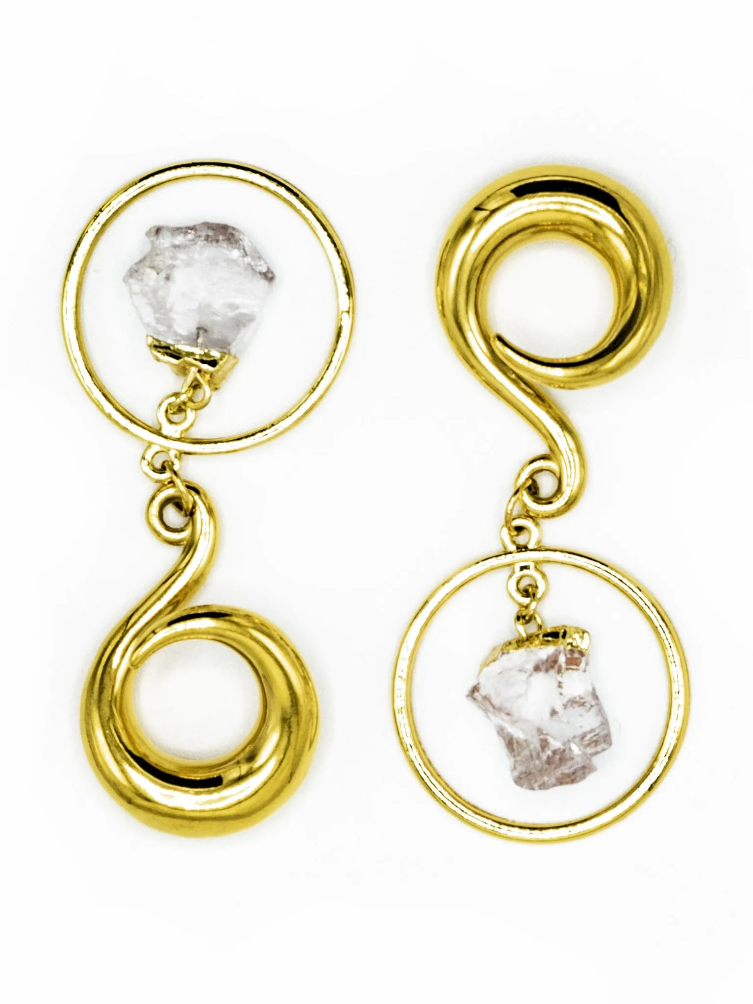 Clear Quartz Hoop Gold Curled Hook Hangers