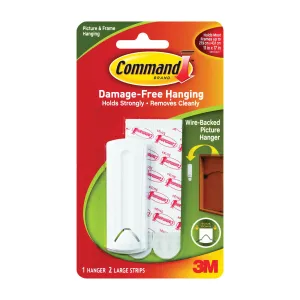 Command 17041 Picture Hanger, 5 lb, Plastic, White, Adhesive Strip Mounting