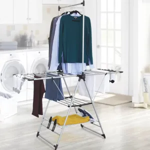 Deluxe A-Frame Clothes Airer with Top Hanging Rail Grey