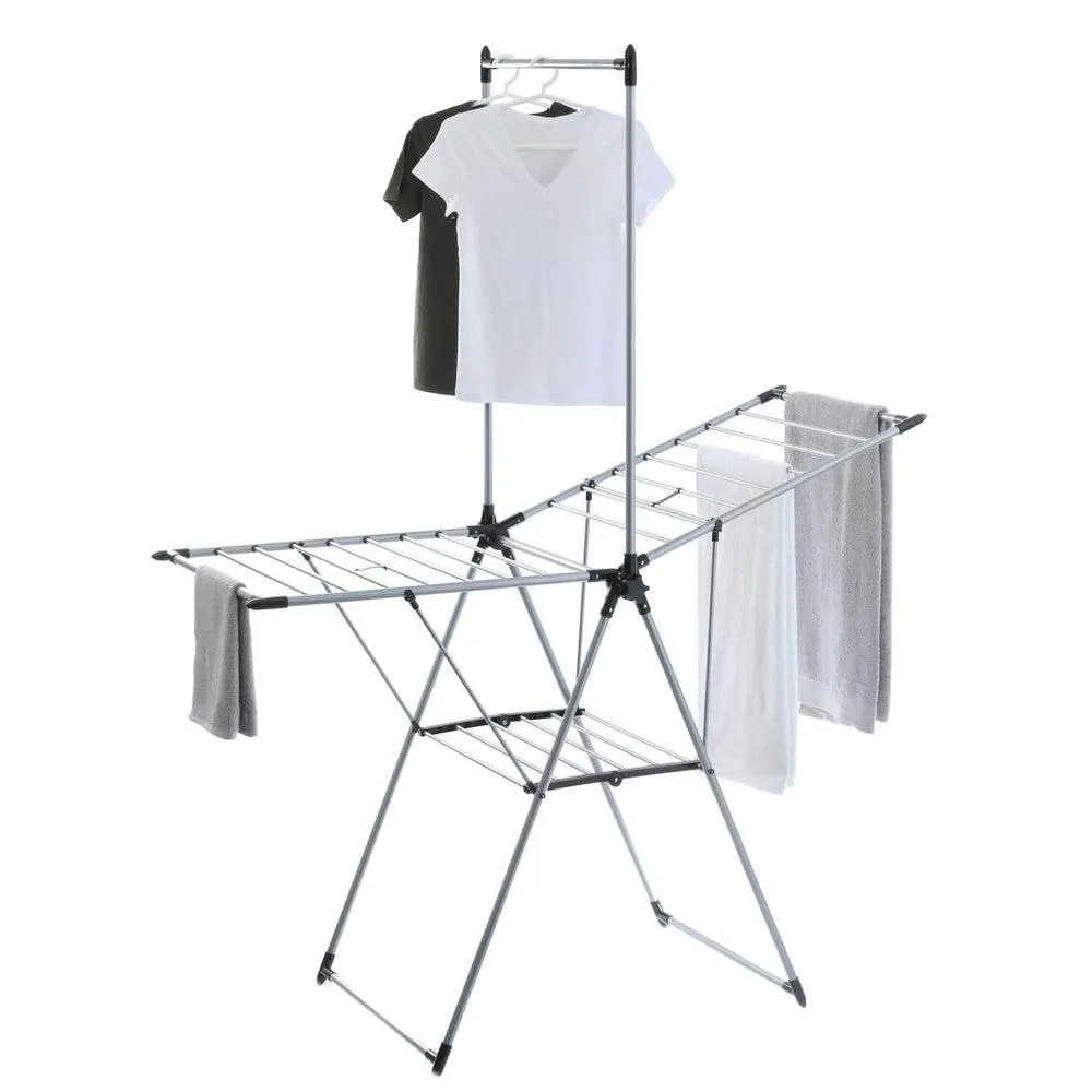 Deluxe A-Frame Clothes Airer with Top Hanging Rail Grey