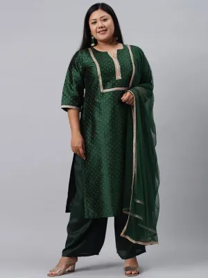 Green Woven Design Art Silk Suit Set