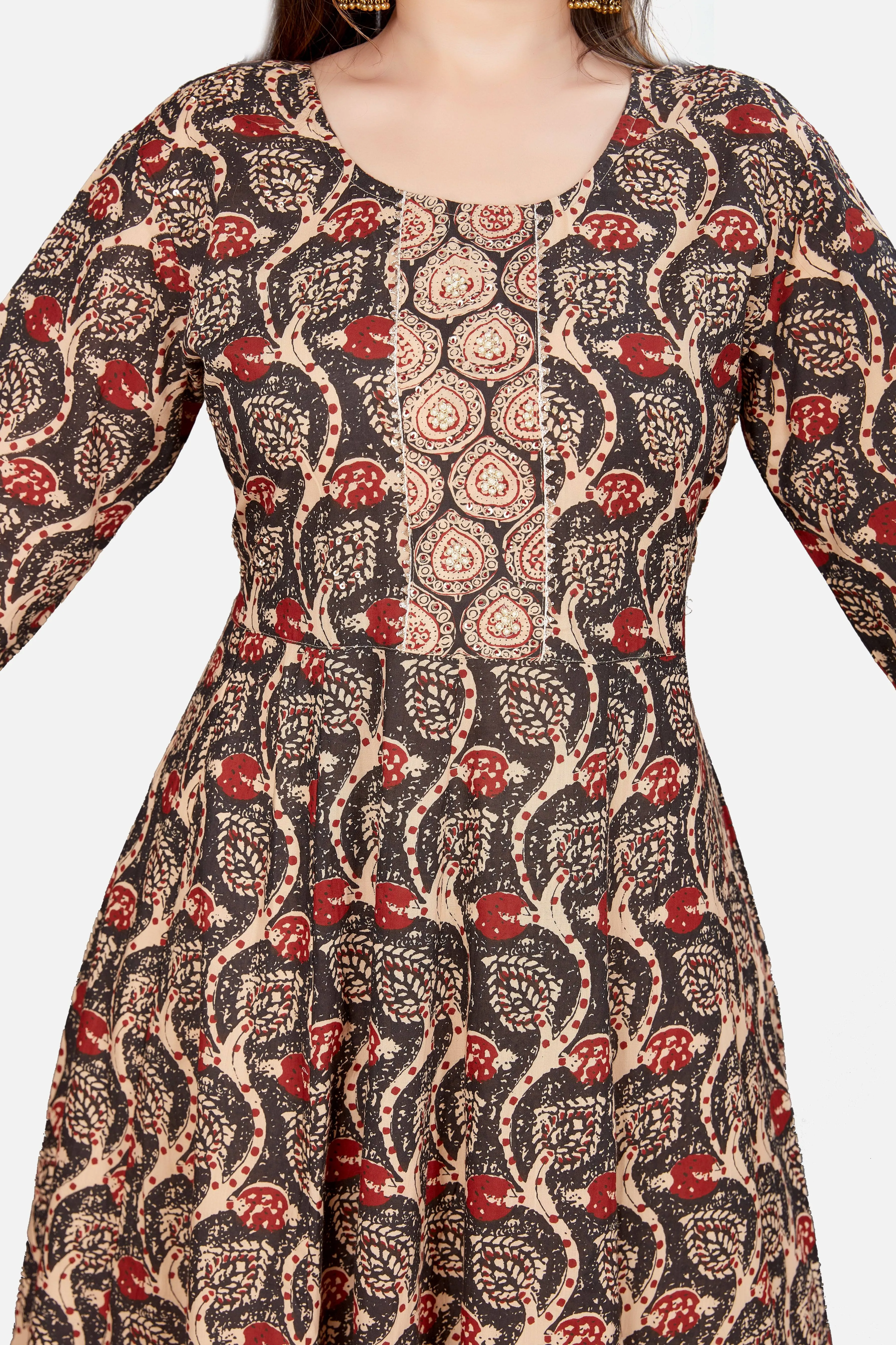Hand Block Bhagru Print Anarkali Set