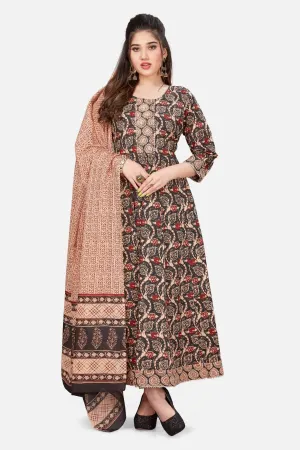 Hand Block Bhagru Print Anarkali Set