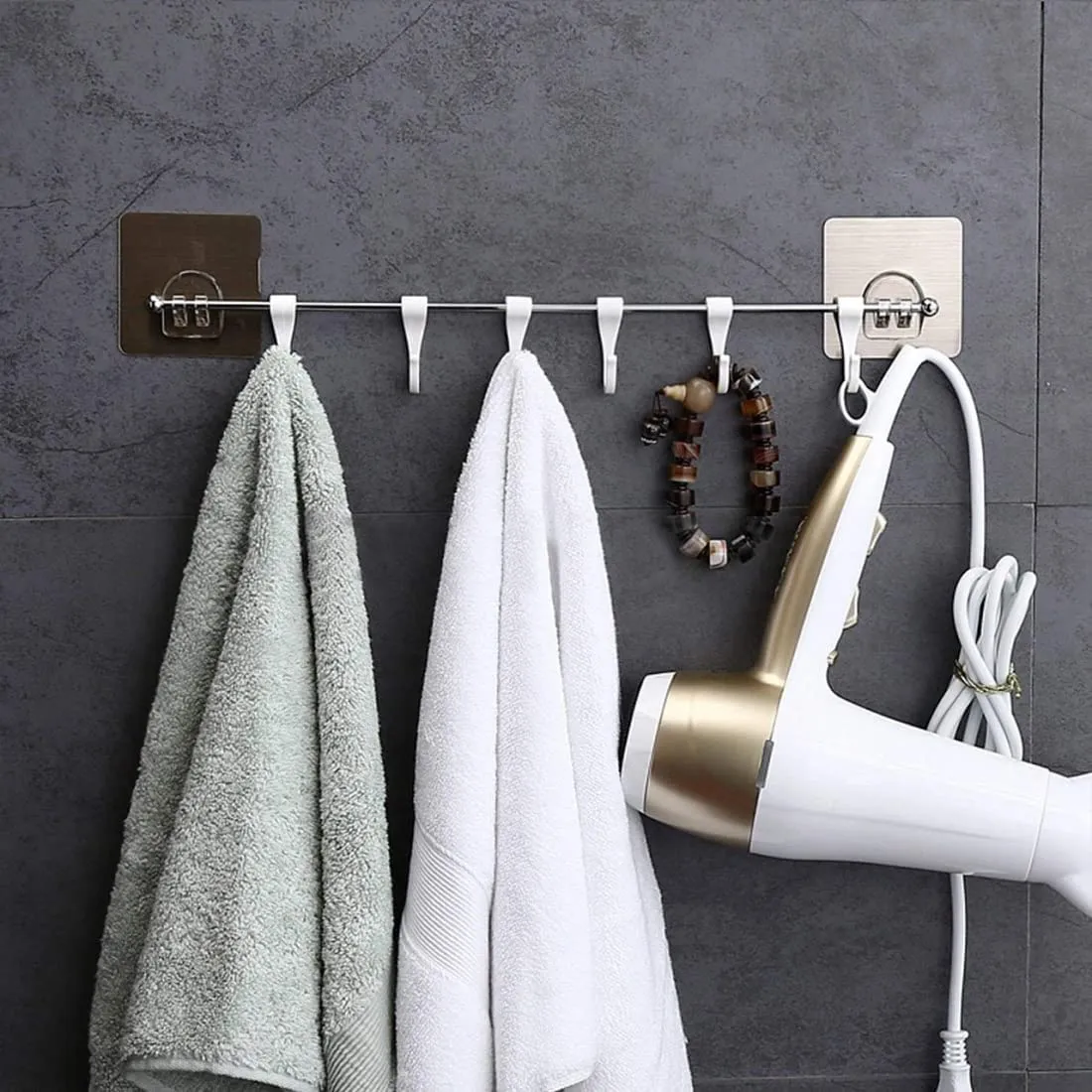 JIALTO Premium Self Adhesive Wall Hanger Hook Accessories Items, Wall Hangers for Clothes without Drilling Cloth Hanging Hook for Hanging, Hooks for Wall Hooks Holder (Strip 6 Hook)