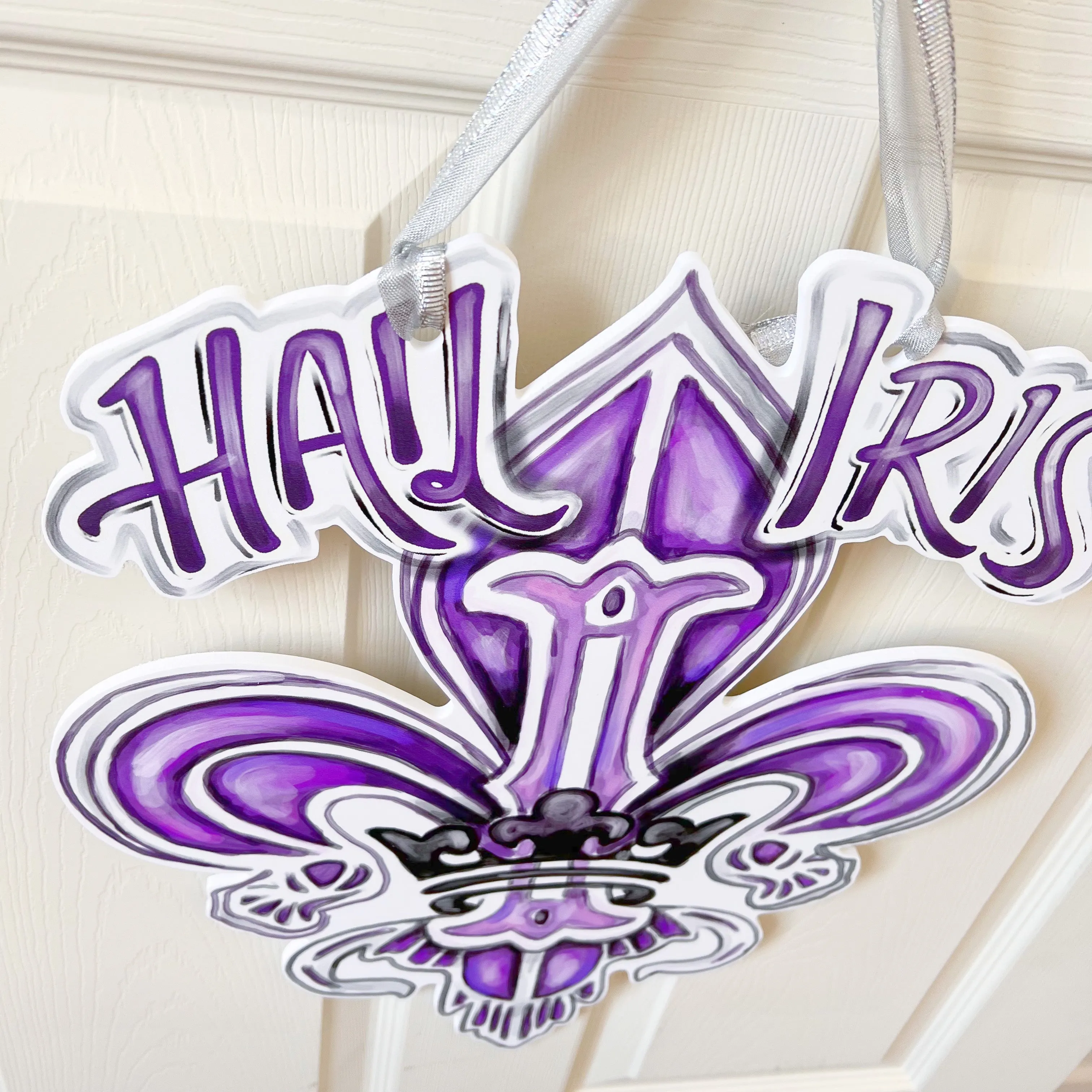 Krewe of Iris Crest Fleur De Lis Door Hanger
