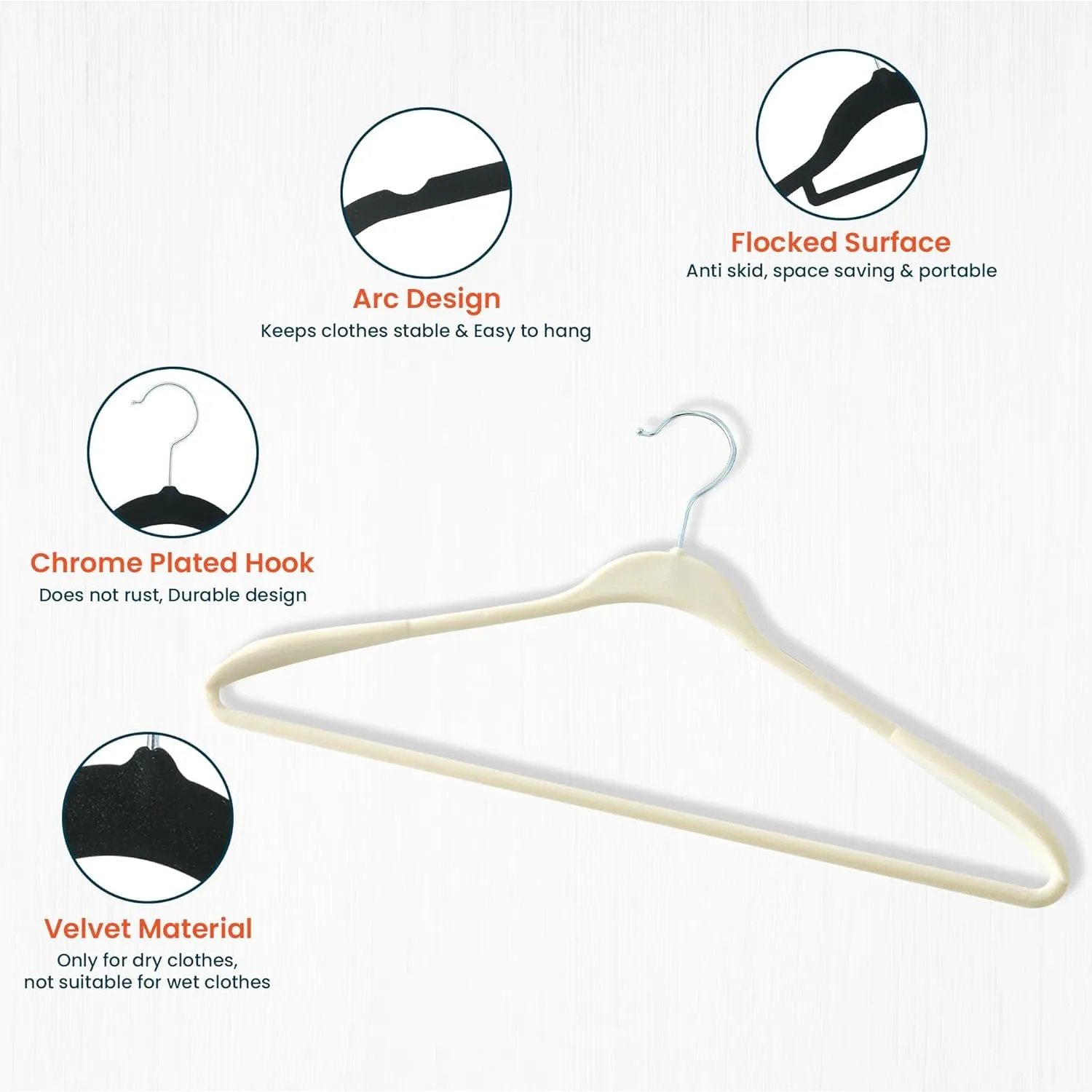 Kuber IndustriesVelvet Cloth Hanger Set of 10 with Chromed Plated Steel Hook (White)