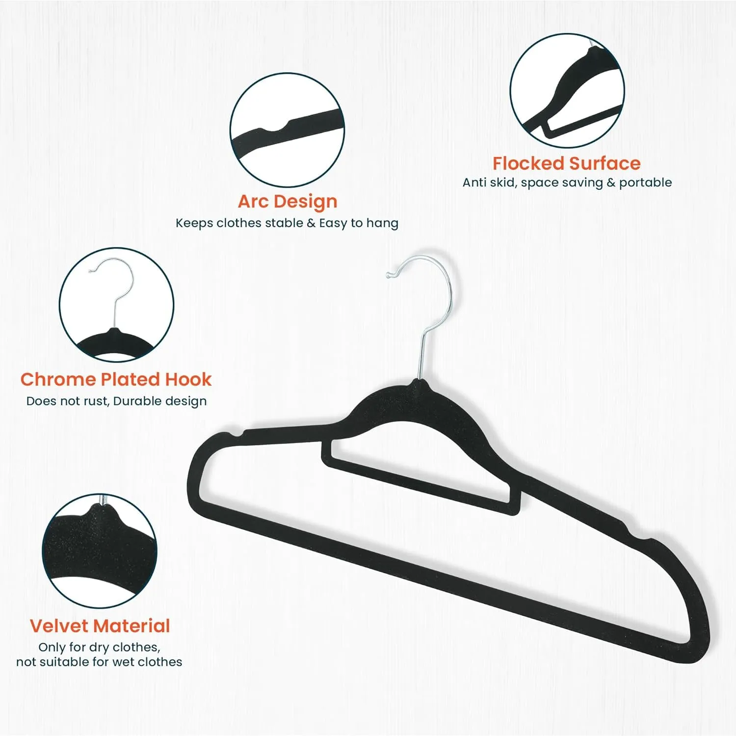 Kuber IndustriesVelvet Cloth Hanger Set of 15 with Chromed Plated Steel Hook (Black)