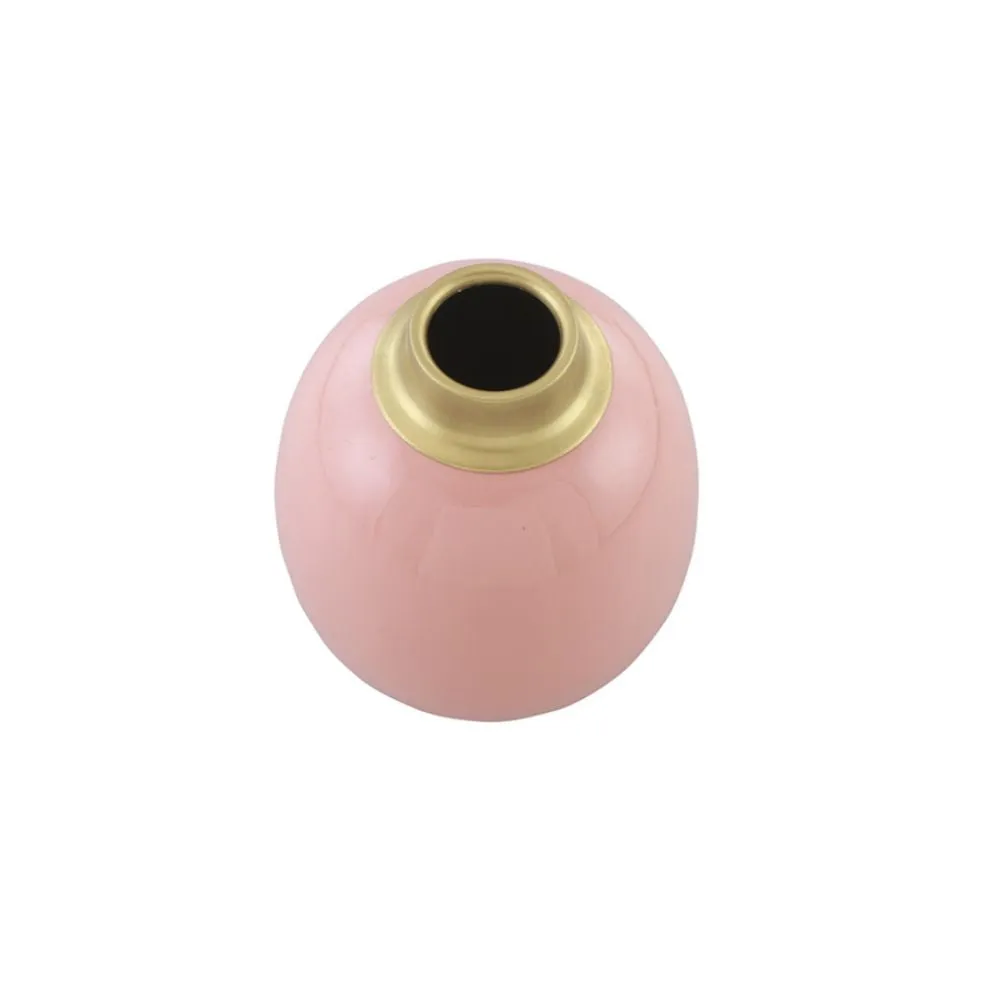 Powder Pink Round Enamel Vase | Coffee Table Accent | Contemporary | 6"