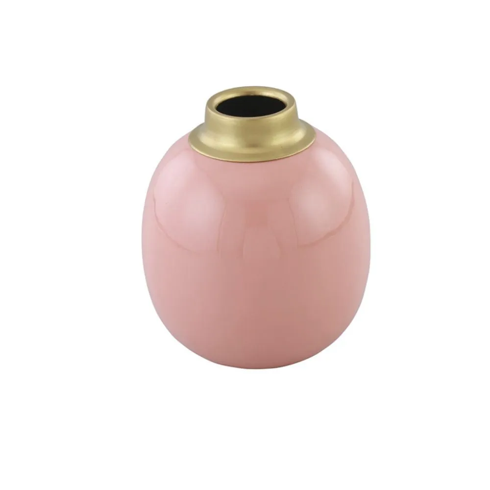 Powder Pink Round Enamel Vase | Coffee Table Accent | Contemporary | 6"