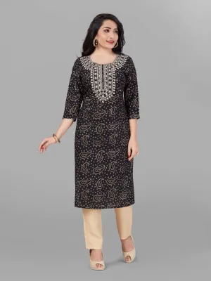Premium Rayon Cotton Kurta Set With Embroidered Yoke