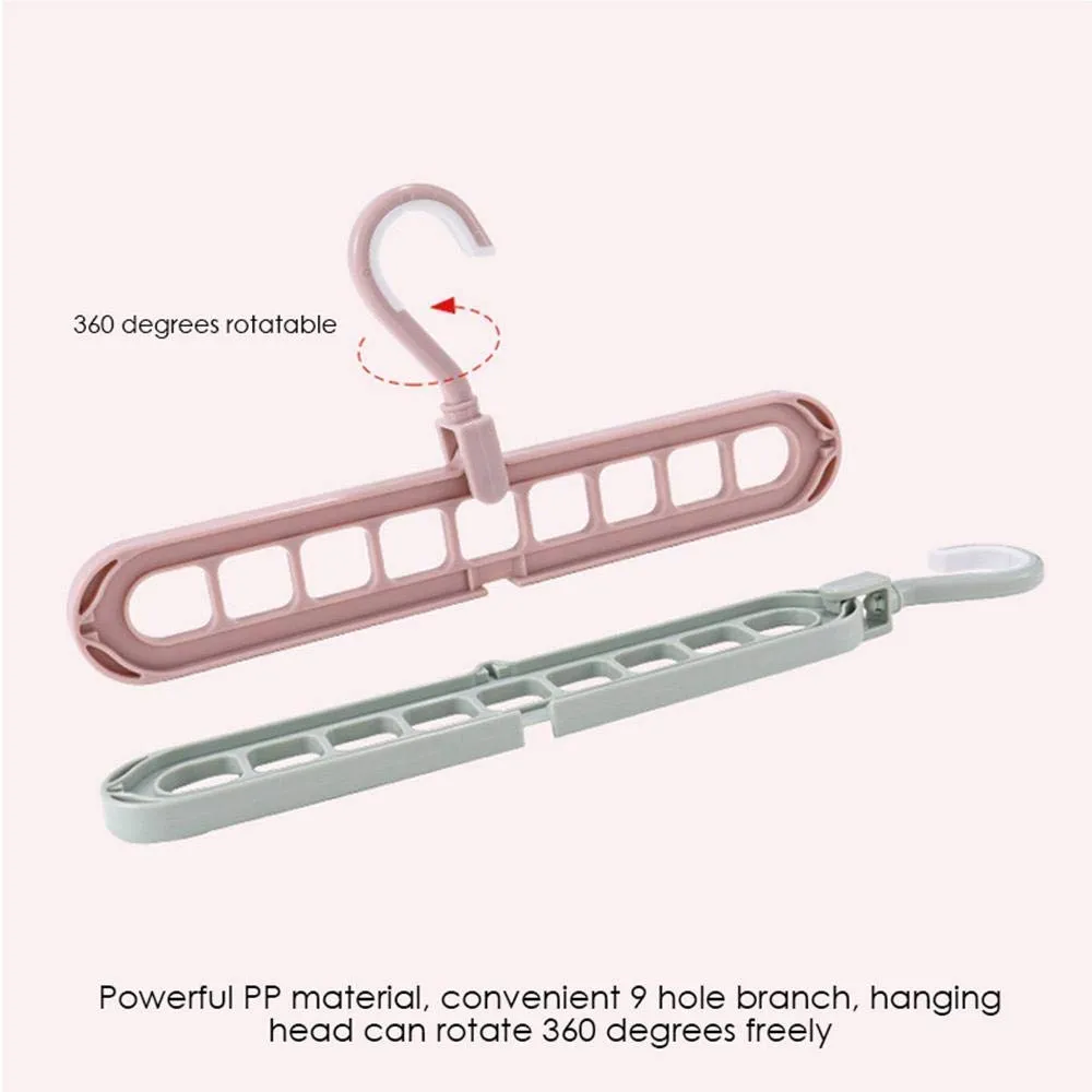 Space Saver Folding Hangers for ClothesWardrobe Anti-Skid Plastic Magic Clothes Hanger - 360º Swivel Hook - 9-Holes Design Closet Organiser Hanger set of 3