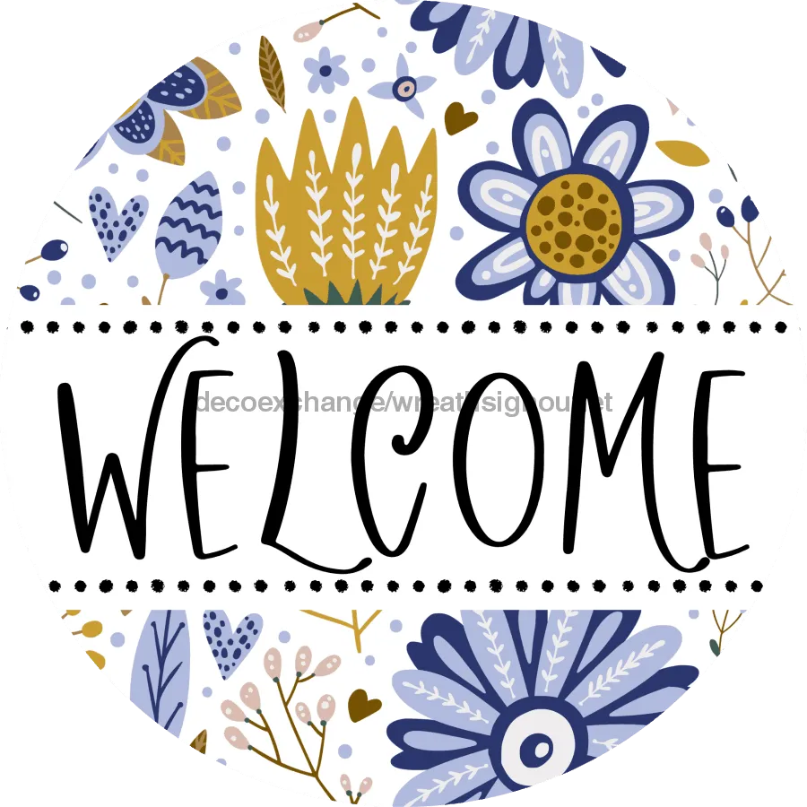 Welcome Door Hanger Sign, Floral Door Hanger, DECOE-4132-DH, 18 Wood Round