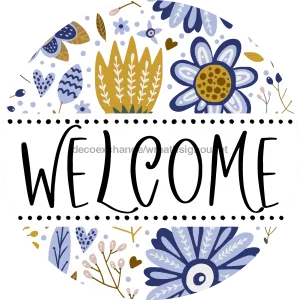 Welcome Door Hanger Sign, Floral Door Hanger, DECOE-4132-DH, 18 Wood Round
