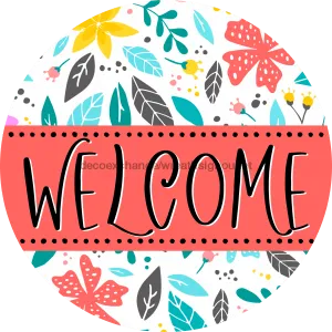 Welcome Door Hanger Sign, Floral Door Hanger, DECOE-4135-DH, 18 Wood Round