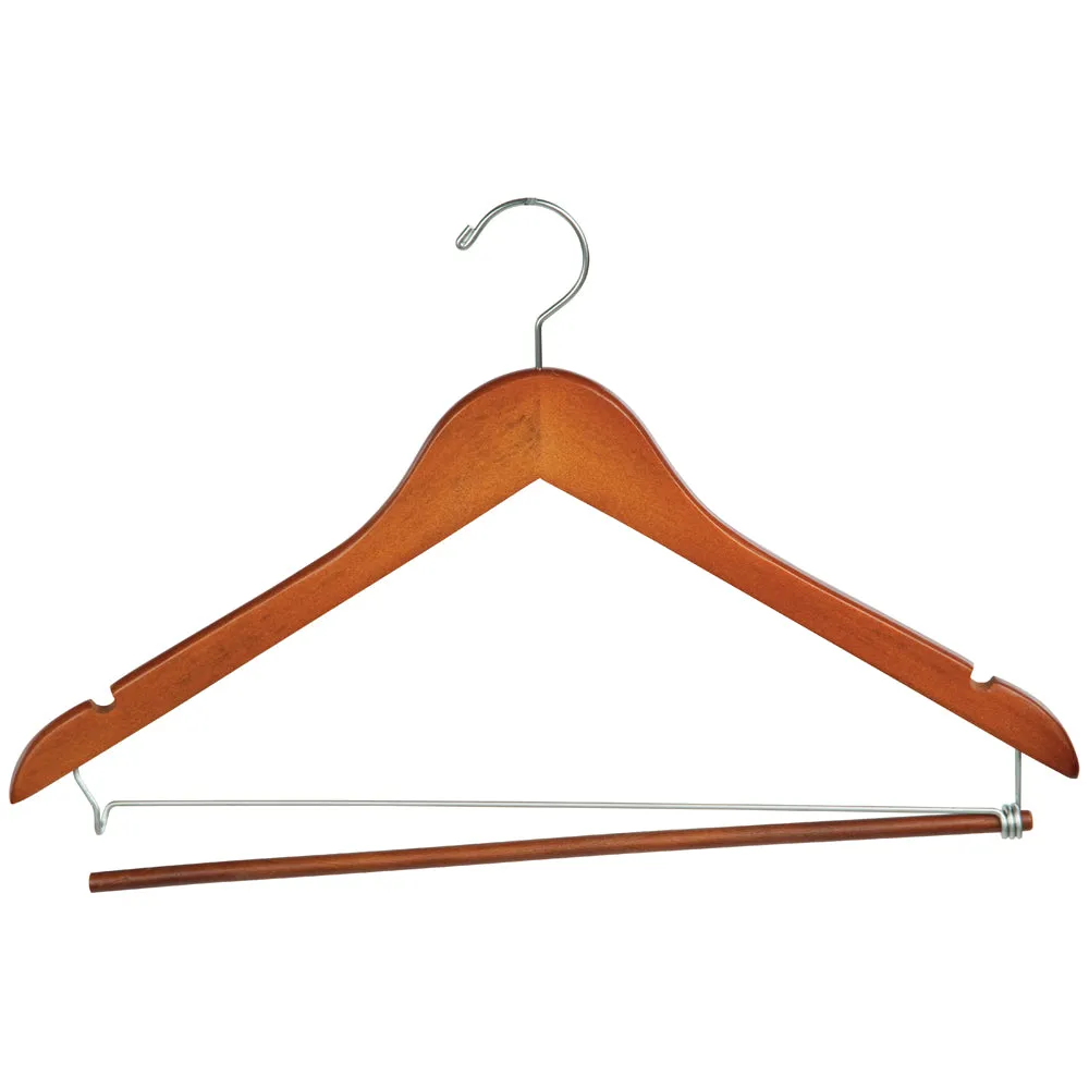 Wishbone Wood Hangers, Chrome Hook, Locking Pants Bar, 17" (100)