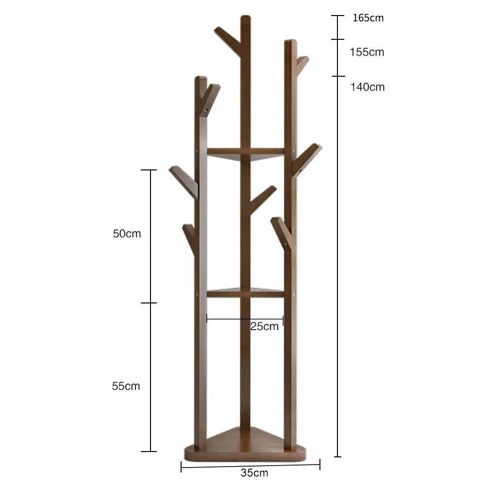 Wooden Hall Tree Coat Rack 3-Tier Standing Shelf with 8 Hooks