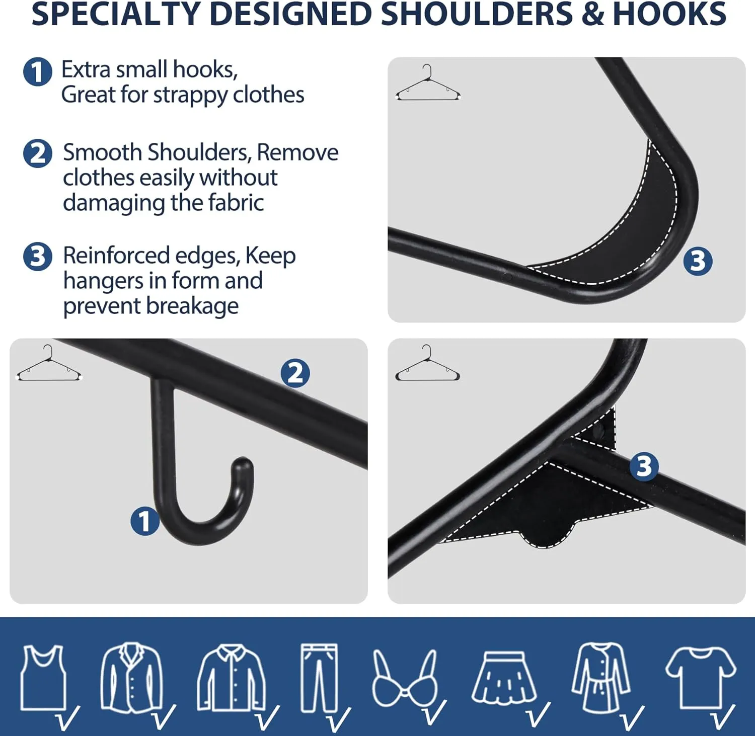 ZENY™ 100-Pack White Plastic Hangers Tubular Clothing Hangers