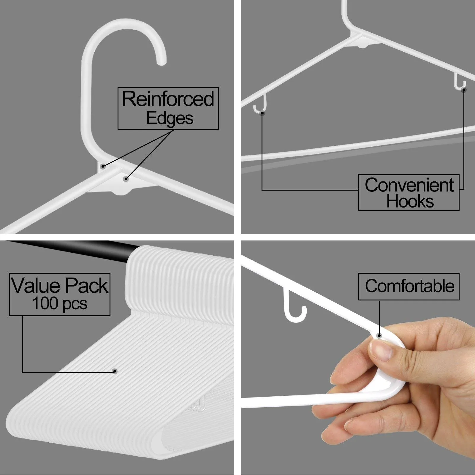 ZENY™ 100-Pack White Plastic Hangers Tubular Clothing Hangers