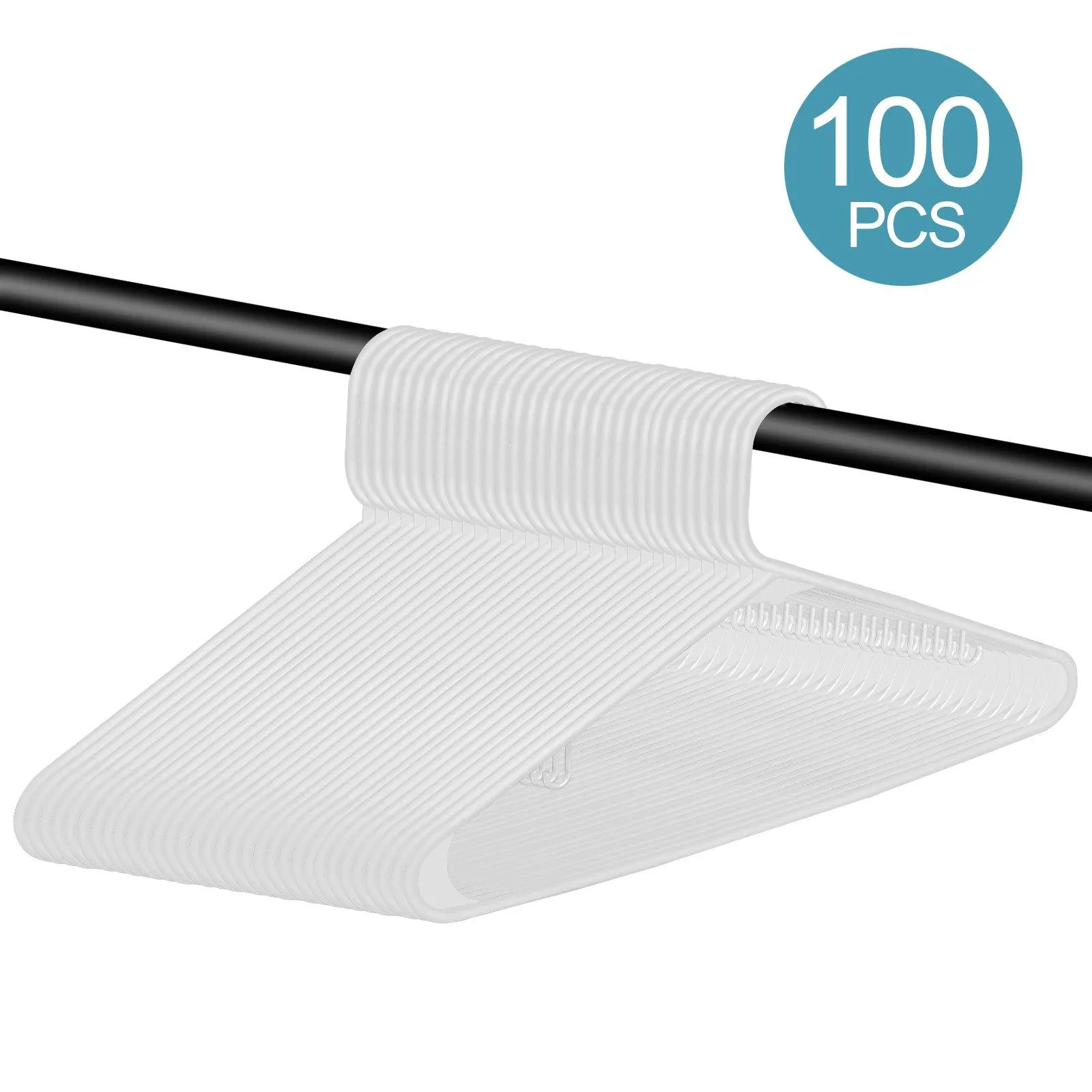 ZENY™ 100-Pack White Plastic Hangers Tubular Clothing Hangers